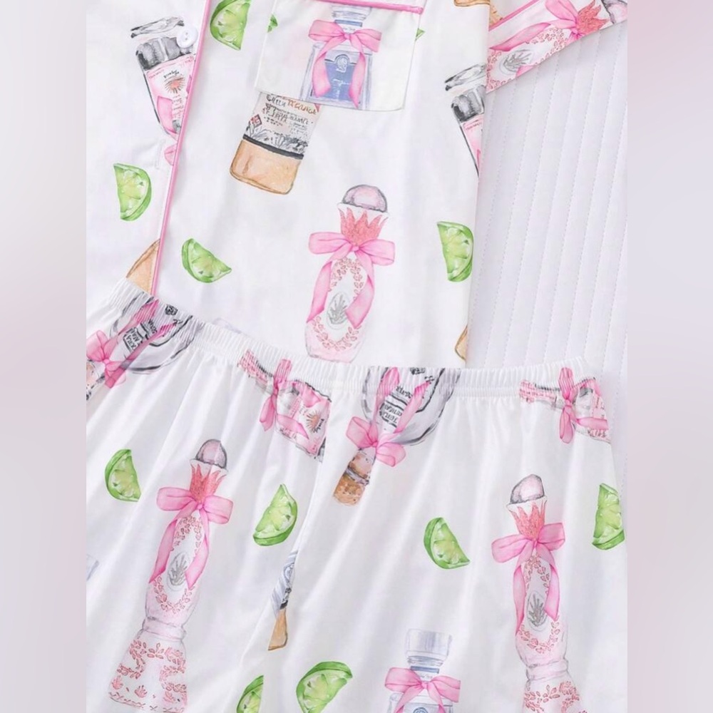 Women's Pink and White Pajama Set